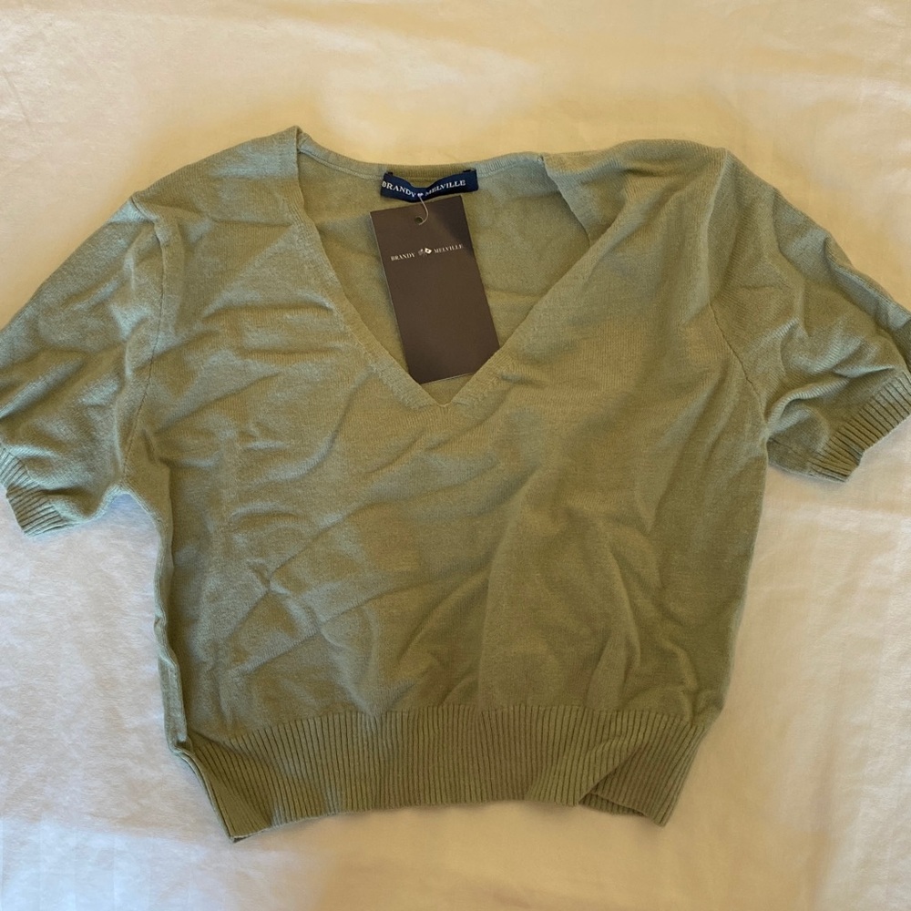 Brandy Melville Olive V-Neck Sweater